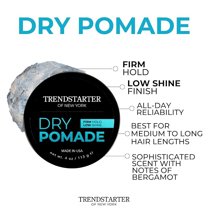 TRENDSTARTER - DRY POMADE (4oz) (PACK of 2) - Firm Hold - Low Shine - Water-Based Gel Type Pomade - All-Day Hold Premium Hair Styling Products