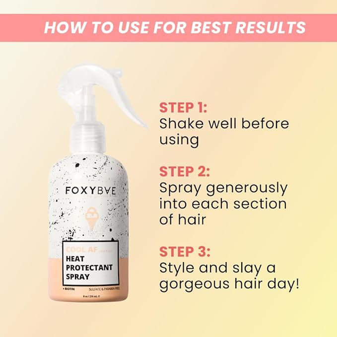 FoxyBae Heat Protectant Spray - Thermal Hair Styling Mist for Curling Iron & Blow Dryer - Prevents Frizz, Damage & Breakage, 8oz