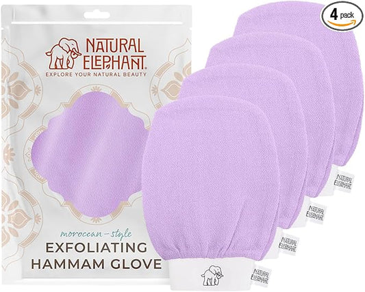 Natural Elephant Exfoliating Kessa Glove - Face and Body Exfoliator Hammam Mitt (Lovely Lilac (Pack of 4))