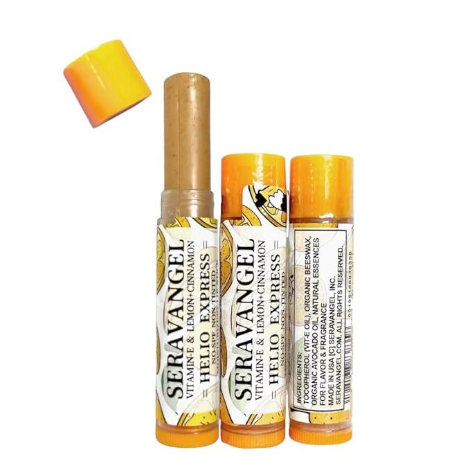 Helio Express Lip Moisturizing Balm, Vitamin E, Lemon + Cinnamon Flavor, Beeswax, 100% Natural, No SPF, Non-Tinted, 3 Pack