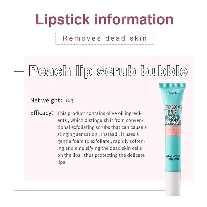4 In 1 Peach Lip Care Kit With Lip Exfoliator Scrub And Moisturizer, Peach Scrub Bubble, Hydrating Lip Mask, Lip Scrubs Gentle Exfoliating, Instant Moisturizing, Lip Balm Hydrating For Very Dry Lips