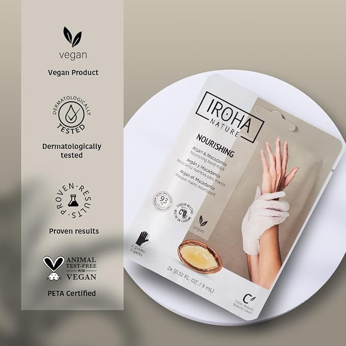 IROHA NATURE Anti-Aging Nourishing Hand Mask Gloves | 15 Pairs | Argan & Macadamia Oil | Intense Nutrition for Dry Hands | 93% Natural Ingredients | Vegan
