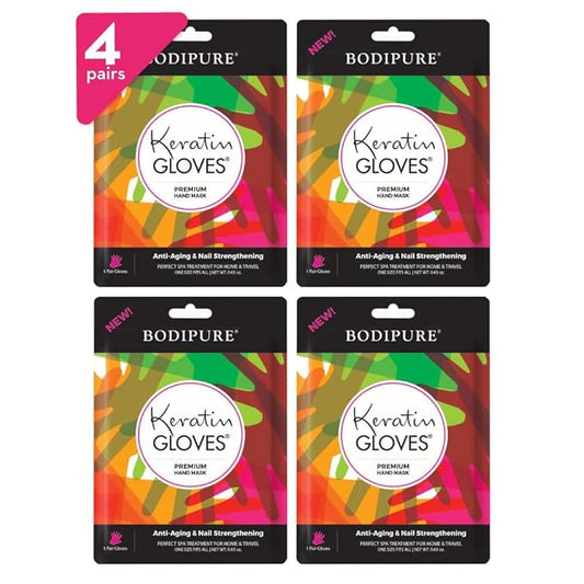 Bodipure Premium Hand Mask Keratin Gloves | Moisturizing Gloves for Dry Hands & Nail-Strengthening & Cuticle Softening | Spa Experience at Home | Chemical Free & for All Skin Types | 4 Pairs