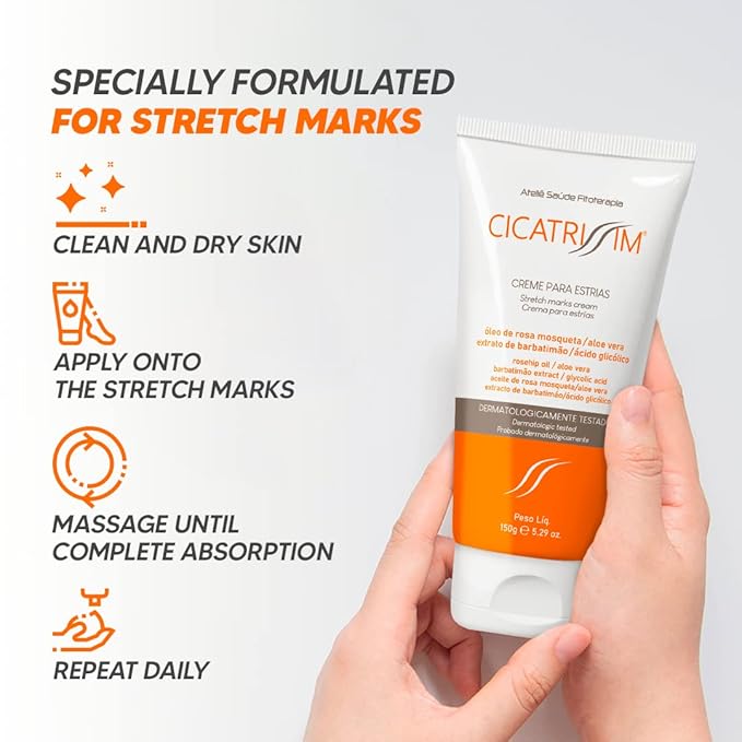 Cicatrissim Anti Stretch Mark Cream for Pregnancy - Brazilian Flora - Postpartum Stretch Marks Removal Cream for Belly, Thigh, Butt, Legs- Maternity Stretchmark Prevention & Remover for all Skin Types
