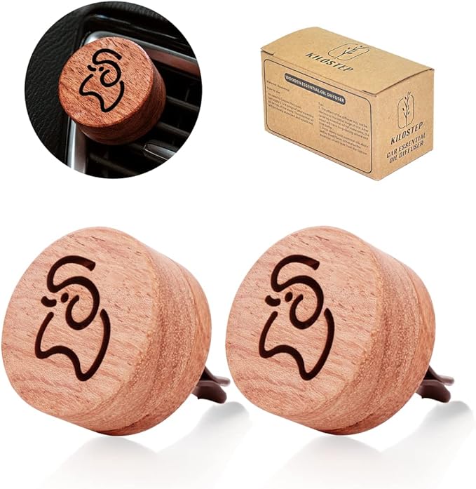 Essential Oil Car Diffuser, 2 PCS Elephant Calf Shaped Car Aromatherapy Wood Diffuser with Vent Clip