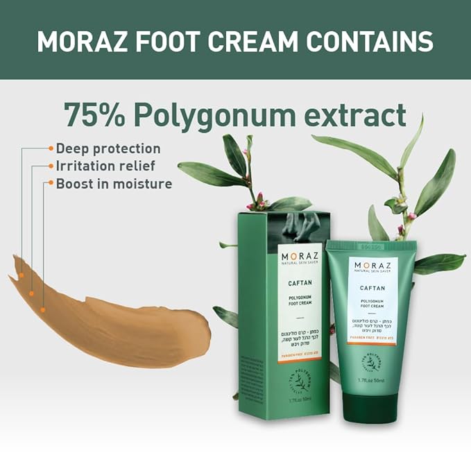 Moraz Caftan Polygonum Foot Cream for Dry Cracked Heels and Feet with 75% Polygonum Extract – Non-greasy, Fast-absorbing Intensive Foot Moisturizer for Dry Cracked Feet, Vegan, Paraben Free, 1.7 Fl Oz