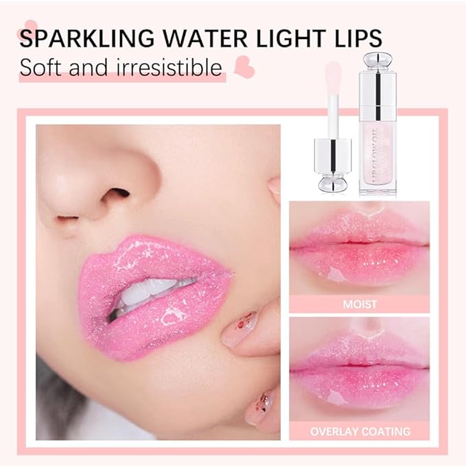 Hydrating Lip Glow - Tinted Lip Oil for Dry Lips - Non-sticky Big Brush Head - Lip Plumping - 013