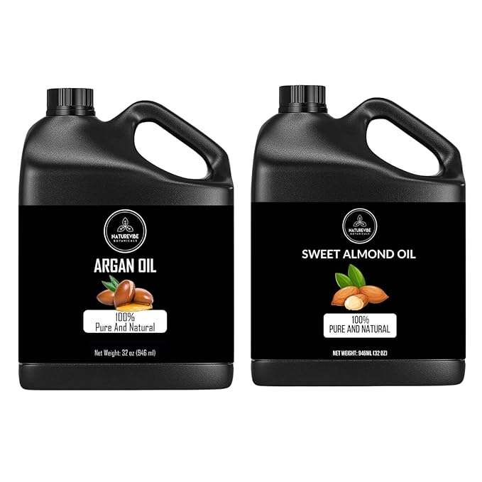 Naturevibe Botanicals Argan Oil 32oz and Sweet Almond Oil 32oz | Oil Combo