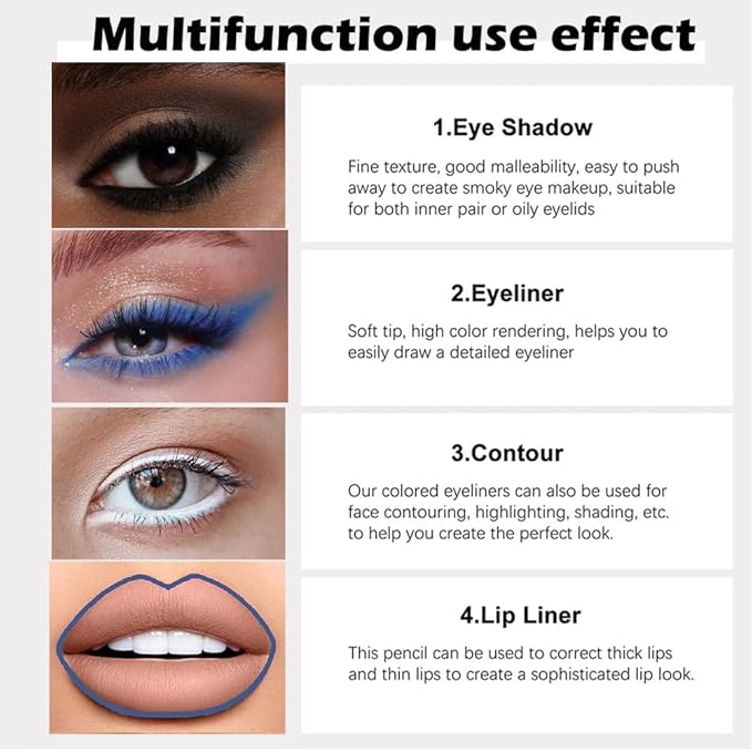 evpct 3Pcs Black & White & Royal Blue Gel Glitter Eyeliner Pencils Set for Women Waterproof Smudge Proof lapiz de ojos delineador de ojos contra el agua Eye Liner Makeup 01 22 24