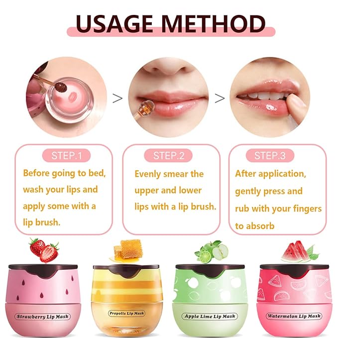 Watermelon Lip Balm, Honey Strawberry Apple Watermelon Lip Mask Overnight, Moisturizing Lip Sleeping Mask, Day & Night Lip Care - Hydrate Repair Prevent Dry (Watermelon）