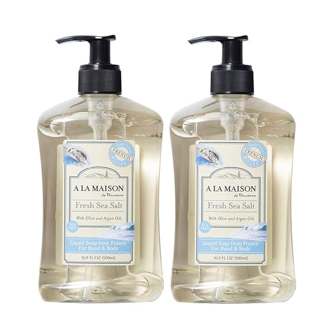 A LA MAISON de Provence Fresh Sea Salt Liquid Hand and Body Soap (Pack of 2) With Olive Oil, Coconut Oil and Vitamin E, 16.9 fl oz Each