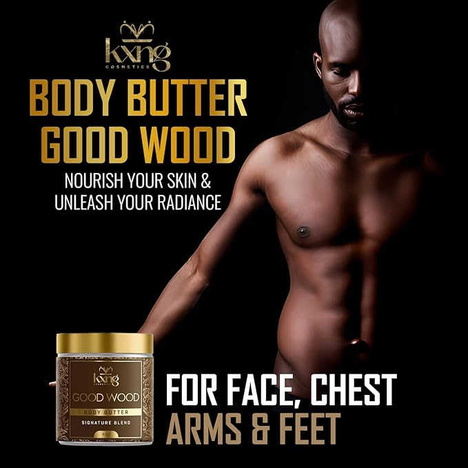 KXNG Cosmetics, Body Butter, Organic Skin Care for Men and Women, Body Moisturizer Lotions and Creams, Raw Shea Butter, Cocoa Butter, Mango, Coconut Oil, Hand, Foot, All Skin Types (Good Wood)