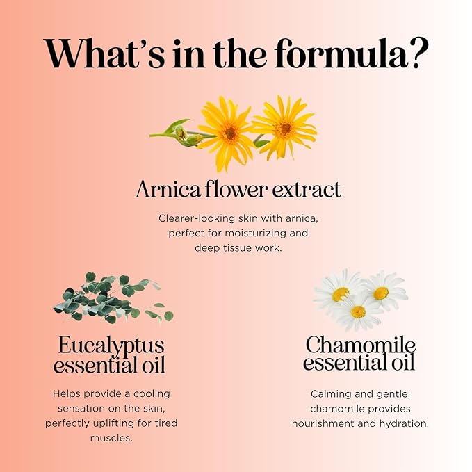 Arnica Massage Oil for Muscle Relaxing - Comforting Sore Muscle Massage Oil for Full Body Relief with Soothing Chamomile Lavender Peppermint & Rosemary Essential Oils - Vegan & Non GMO (16 Fl Oz)