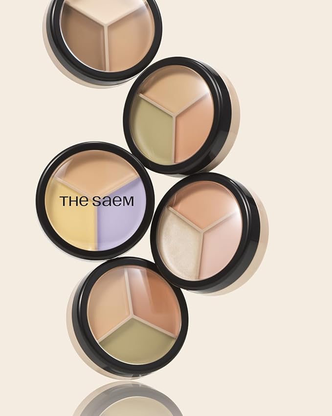 THESAEM Cover Perfection Triple Pot Concealer – 3 Color Concealer with Full Coverage Natural Beige Shade Covers Blemishes Spots, Highlighter & Contouring, 02 Contour Beige