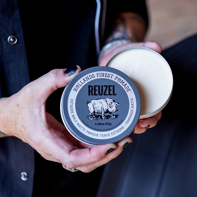 Reuzel Extreme Hold Matte Pomade, Strongest All Day Hold, Water Soluble Styling, Matte Finish & Flake Free, Easy To Wash Out, For All Hair Types