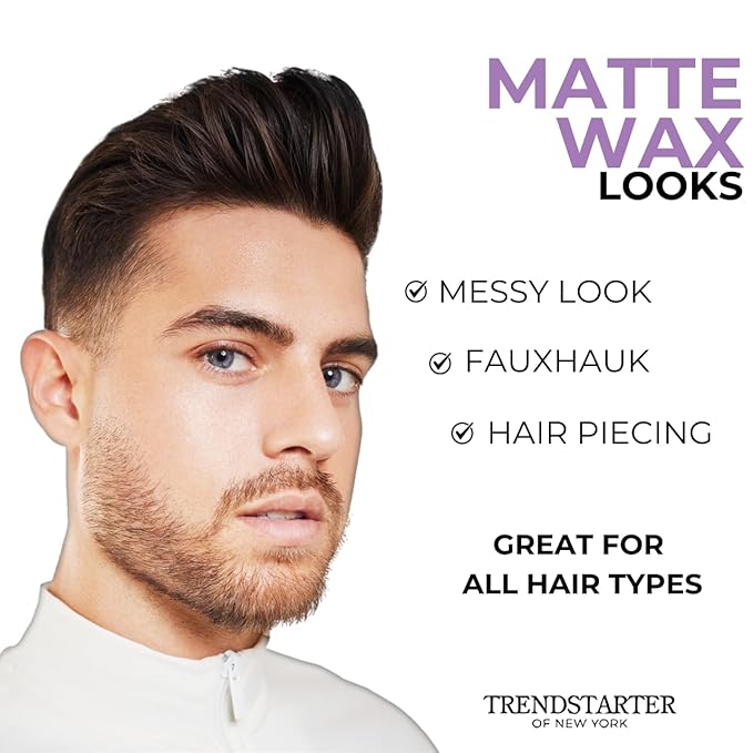 TRENDSTARTER - MATTE WAX (4oz) - Firm Hold - Matte Finish - Premium Water Based All-Day Hold Hair Styling Pomade – Flake-Free Styling Wax for All Hair Types