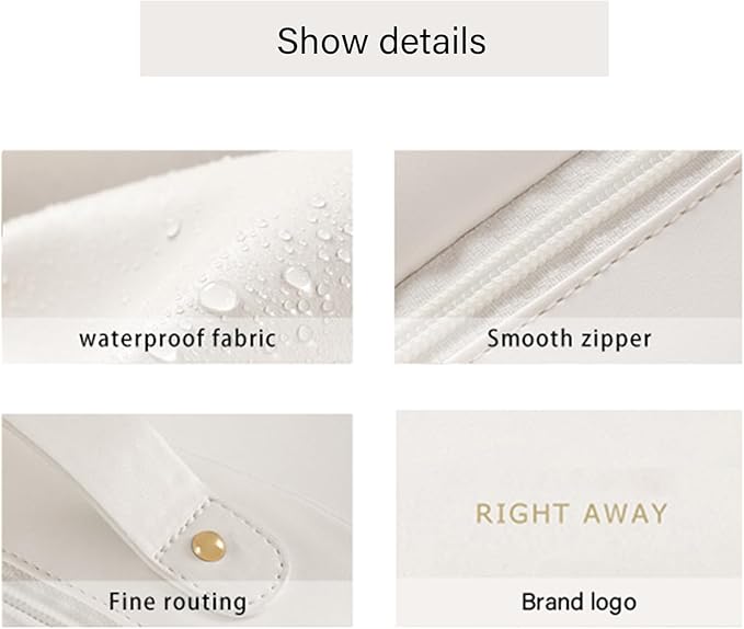 RIGHT AWAY Travel Toiletry Bag for Women,Large Makeup Bag& Cases,Waterproof Cosmetic Organizer Bag with Compartments,Portable Make Up Bag for Travel Size Toiletries,Skincare,Brushes Set,White