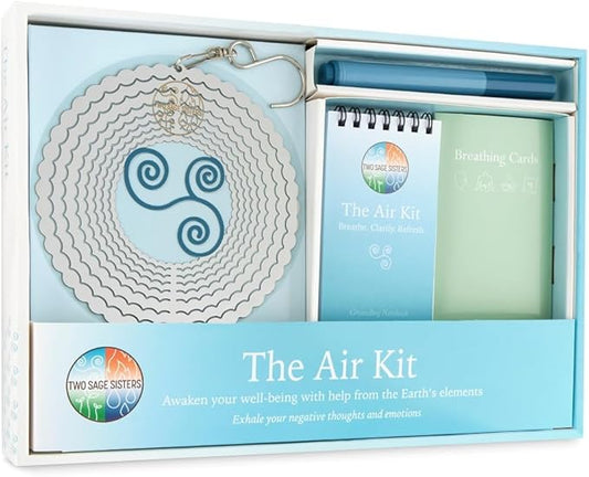 The Air Kit by Two Sage Sisters - Self Care Kit with Airspinner, Breathing Cards, Notebook, and Marker, Pamper and Self Care Gifts for Women, Womens Care Package for Mindfulness and Relaxation