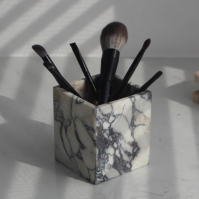 Genuine Calacatta Viola Marble Toothbrush Holders for Bathroom, Natural Marble Makeup Brush Holder Countertop Organizer