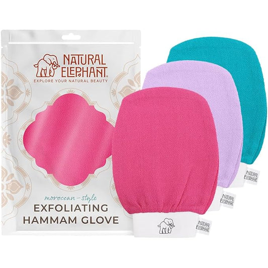 Natural Elephant Exfoliating Hammam Glove (Teal, Pink and Purple (Pack of 3))
