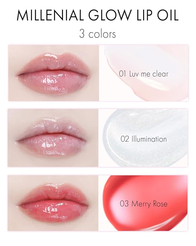 VIDIVICI Millennial Lip Oil #03 Merry Rose - Non-Sticky Dewy Gloss for Moisturized & Voluminous Lips - Natural Rosy Red Color Lip for Vitality Mood, 0.12 fl.oz.