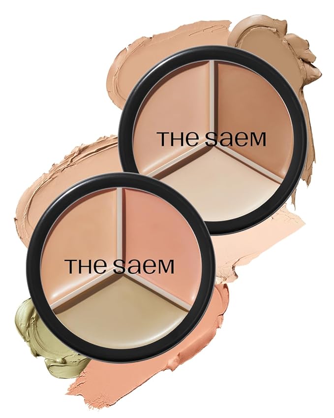 THESAEM Cover Perfection Triple Pot Concealer 01 Correct Beige + 02 Contour Beige - 3 Color Concealer for Medium & Natural Tone - Full Coverage, Correct & Conceal Redness, Dark Circles, Contouring