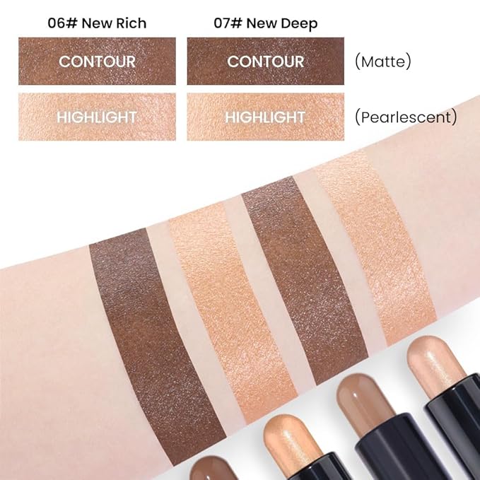 evpct 2in1 Face Shaping & Contouring Stick Cream Contour Concealer Bronzer Stick Makeup Kit for Beginner Face Highlighter Makeup Stick contorno maquillaje de maquillaje, NEW Rich +NEW Deep