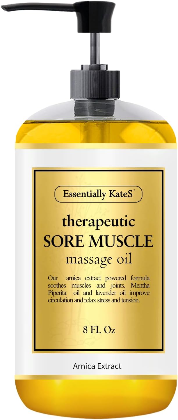 Essentially KateS Sore Muscle Massage Oil 8 Fl Oz - Arnica Extract and Peppermint - Soothe Sore and Tired Muscle and Joints