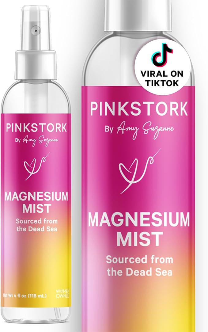Pink Stork Magnesium Spray Mist - for Calm, Stress, and Sleep, Seasickness Support, Pregnancy Must Haves, 200 mg per 6 Sprays, Pure Magnesium Chloride Body Spray, 4 oz, Unscented