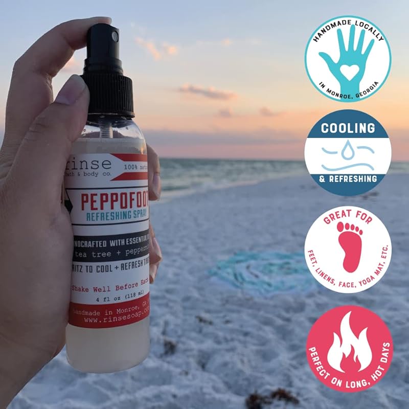 Rinse Bath & Body Peppofoot Peppermint Foot Spray - Handmade Peppermint & Tea Tree Foot spray with Essential Oils | Cooling, Refreshing & Moisturizing | Gluten Free| All Natural Herbal Foot Spray |4oz