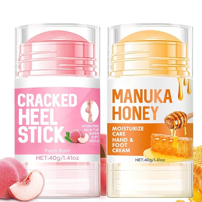 2Pcs Peach Scented and Honey Anti-Cracking Foot Cream Set,Natural Hydrating Heel Stick Balm,Deeply Moisturize Soften,Repair,Smoothens Dry Cracked Skin,Feet Care for Women and Men