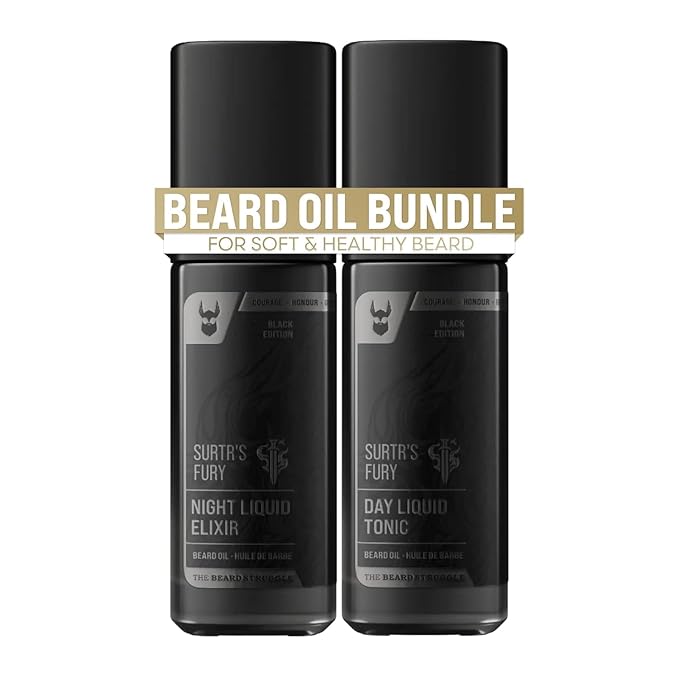 The Beard Struggle Tonic + Elixir Beard Oil Bundle - Platinum Collection - Grooming Beard Oil - Softens, Moisturizers, and Strengthens Beard Growth - Pack of 2, Surtr's Fury