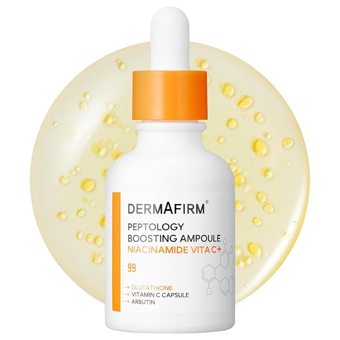 DERMAFIRM Peptology Niacinamide Vitamin C Ampoule - GLASS SKIN with 15% Niacinamide Brightening Ampoule with Glutathione for Dark Spot Correction & Radiance Boost - Korean Skincare 30ml