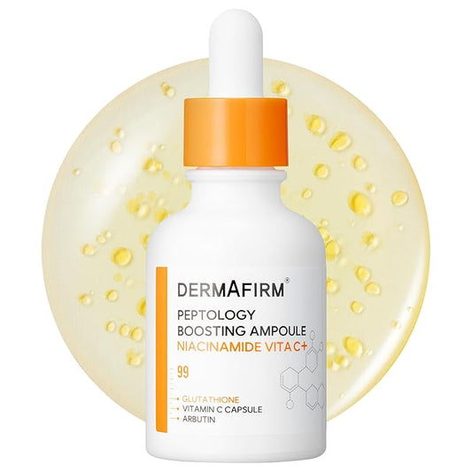 DERMAFIRM Peptology Niacinamide Vitamin C Ampoule - GLASS SKIN with 15% Niacinamide Brightening Ampoule with Glutathione for Dark Spot Correction & Radiance Boost - Korean Skincare 30ml