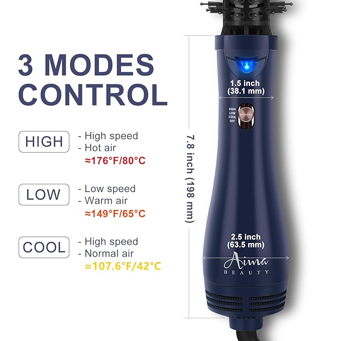 Hair Dryer Brush, Aima Beauty 4-in-1 Upgrade Hot Air Straightener Curler Function for Women, Hair Styling Tools, Prussian Blue-Round