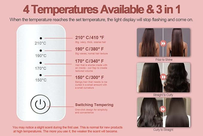 Cordless Hair Curling Iron Brush, Mini Travel Hot Straightener Comb, 3-in-1 Portable Wave Curling Wand, 1.5″ Ionic Heated Brush, USB Rechargeable Hair Curler, White – No Automatic Rotation