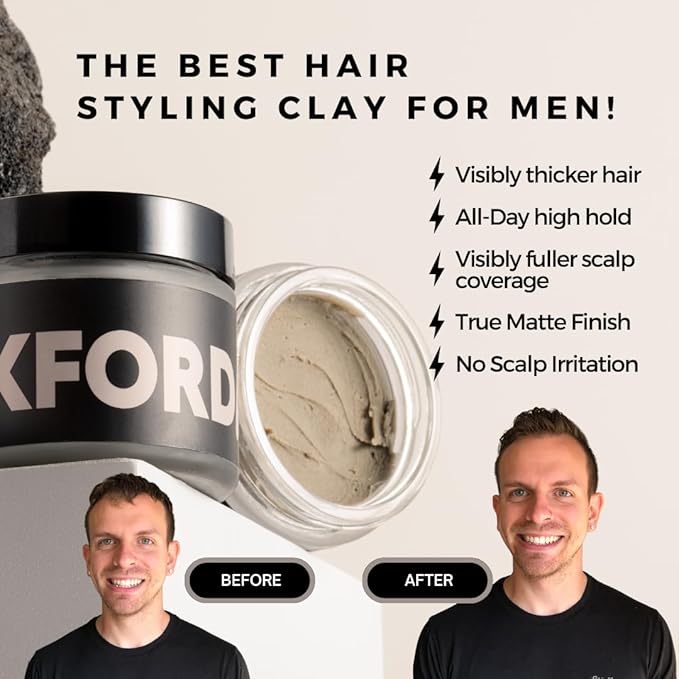 Texture Clay Pomade - Premium Matte Finish Hair Clay for Men - Five-Ingredient 100% all Natural and Organic Pomade for Hair and Scalp Health - All Day Strong Hold, High Volume