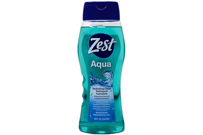 Zest Aqua Hydrating Body Wash, 18 Fl Oz (Pack of 6) - Moisturizing & Refreshing Shower Gel, Easily Lathers for a Relaxing Bubble Bath - Foaming & Exfoliating Skin Cleanser for a Smooth & Clean Skin