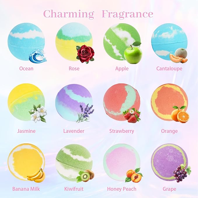 Luxury Bath Bombs Gift Set for Women, Girlfriend, Her, Girls, 12 Pcs XXL Organic Natural Lush Fizzy Shea Butter & Safe Oil Bathbombs for Skin Moisturizing, Bubble Spa Bath, Mothers Day Gift for Wife