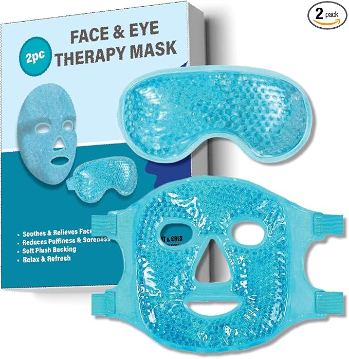 Gel Beads Face & Eye Masks Kit .Hot/Cold Mask. Eye and Face Therapy with Soft Back Reusable(Eye & Face Mask Blue)