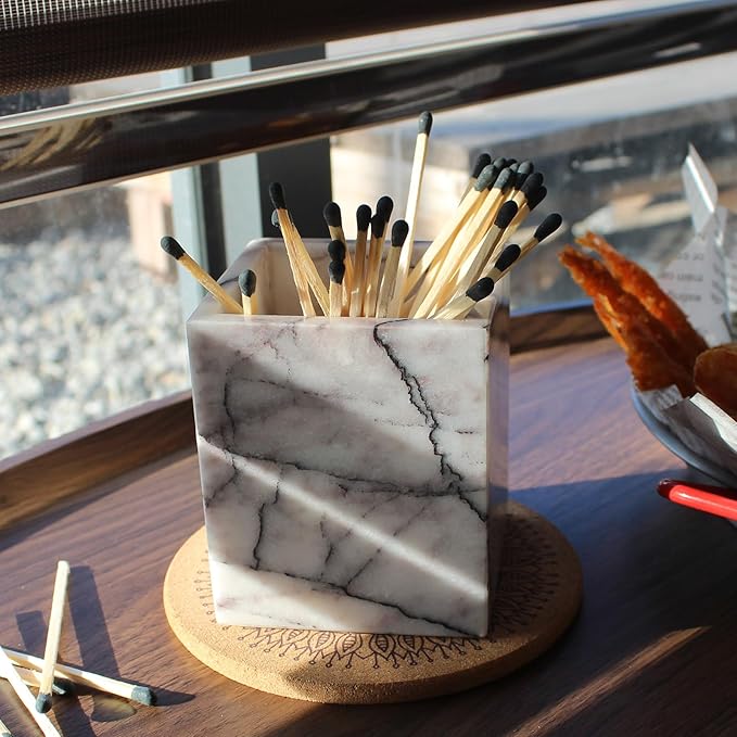 Natural Lilac Marble Toothbrush Holders for Bathroom, Marble Makeup Brush Holder Countertop Organizer