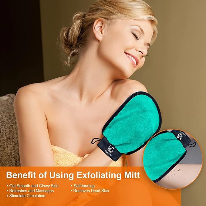 Exfoliating Gloves 2 Pcs, Exfoliating Body Scrubber for Bath Shower Exfoliation, Body Scrub Exfoliator Loofah Sponge for Dead Skin Remover, Korean Exfoliating Mitt (Green)