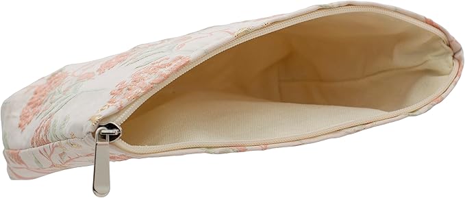 Makeup Bags for Purse Zipper Cosmetic Pouch Large Travel Canvas Make Up Organizer Tool Pouch for Women and Girls,Brocade Flower Pink