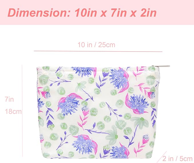 PAZIMIIK Makeup Bag Large Cotton Zipper Pouch for Purse Travel Canvas Make Up Organizer for Women Cosmetic,Galsang White