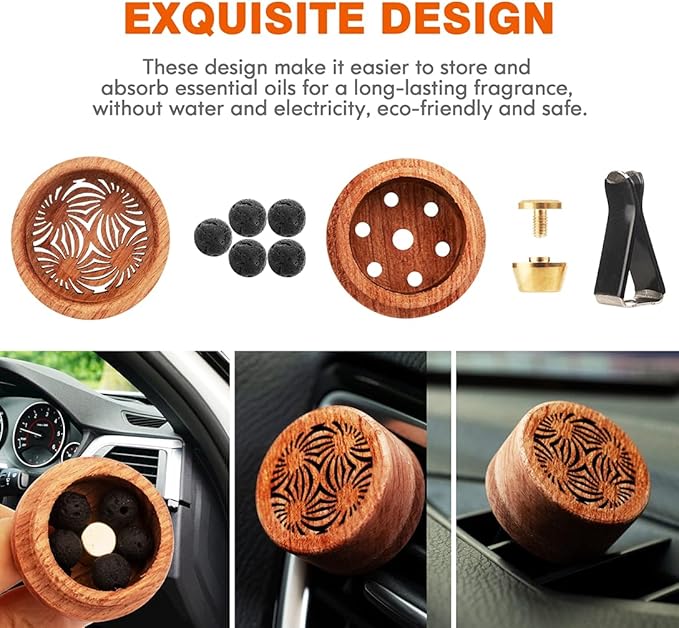 Essential Oil Car Diffuser, 2 PCS Car Aromatherapy Wood Diffuser with Vent Clip