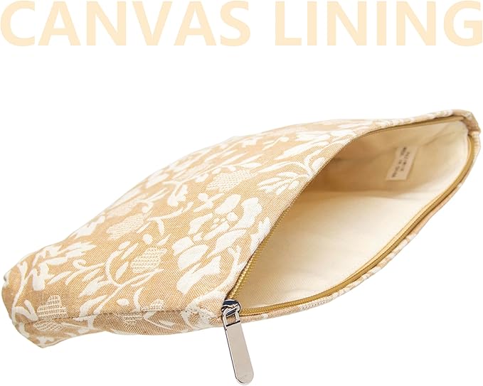 PAZIMIIK Makeup Bag Large Cotton Zipper Pouch for Purse Travel Canvas Make Up Organizer for Women Cosmetic,Rose Linen