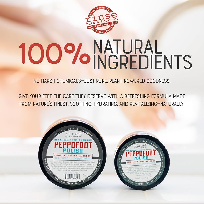 Rinse Bath & Body Peppofoot Peppermint Foot Scrub - Handmade Exfoliating Tea Tree Oil Cooling Foot Scrub w/Peppermint Essential Oil | Shea Butter & Avocado Oil | Cleansing & Refreshing| Natural | 4oz