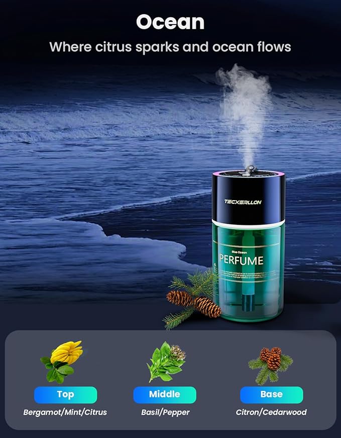 Car Air Freshener, Car Diffuser with RGB Ambient Light & Starry Ceiling, 4 Smart Scent Modes, 120-Day Runtime, Auto On/Off,USB-C Rechargeable, Ocean-Inspired Fragrance, 120ML