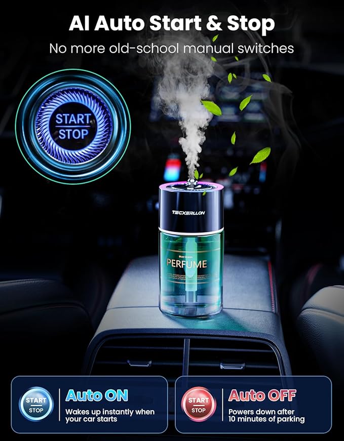 Car Air Freshener, Car Diffuser with RGB Ambient Light & Starry Ceiling, 4 Smart Scent Modes, 120-Day Runtime, Auto On/Off,USB-C Rechargeable, Ocean-Inspired Fragrance, 120ML