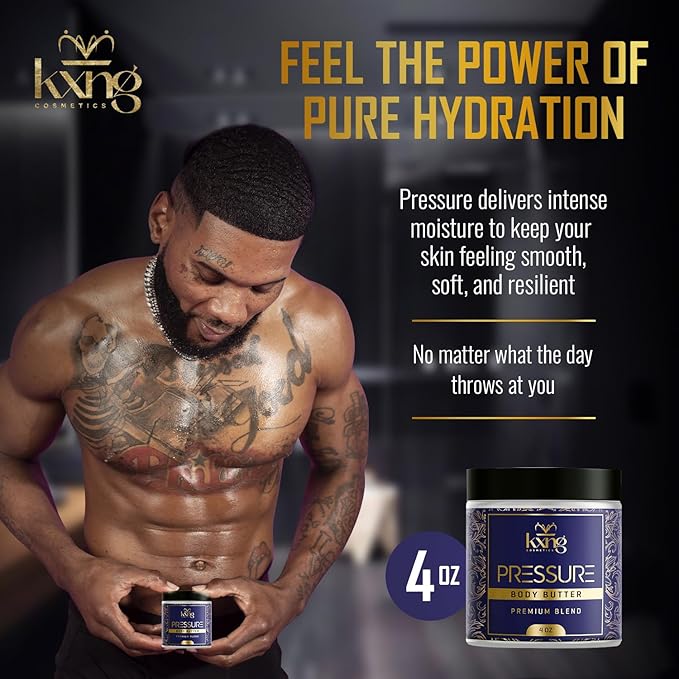KXNG Cosmetics, Body Butter, Organic Skin Care for Men and Women, Body Moisturizer Lotions and Creams, Raw Shea Butter, Cocoa Butter, Mango, Coconut Oil, Hand, Foot, All Skin Types (Pressure)